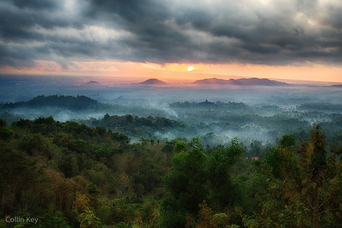 sun mist texture clouds forest sunrise indonesia landscape dawn java buddhism yogyakarta borobudur idn