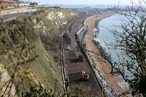 The ongoing repairs to the sea wall at Shakespeare Cliffe, Dover
