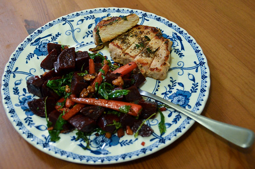 Center-Cut Pork Chops with Warm Beet, Carrot & Walnut Salad
