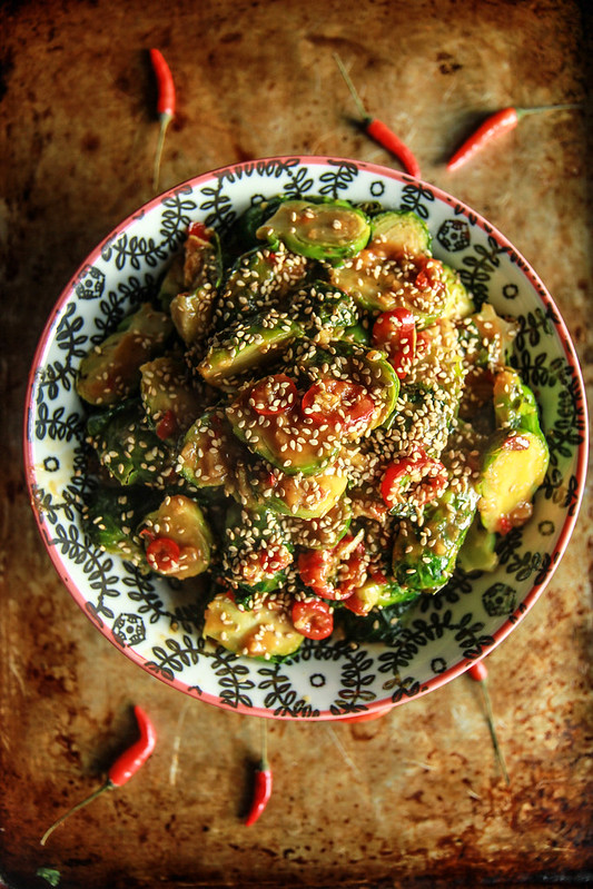 Spicy Asian Brussels Sprouts -Gluten Free from HeatherChristo.com