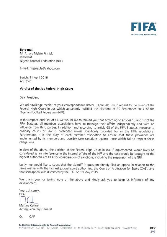 FIFA letter to NFF