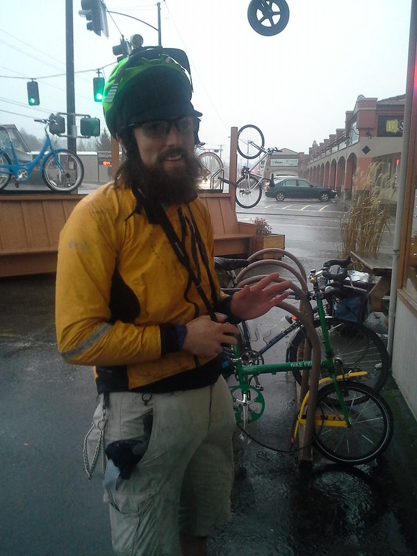Neil at Arriving by Bike: The second shop we toured.  The timing was perfect, too, as a storm had just rolled in a few minutes before we'd arrived.

Photo by Kent Peterson.