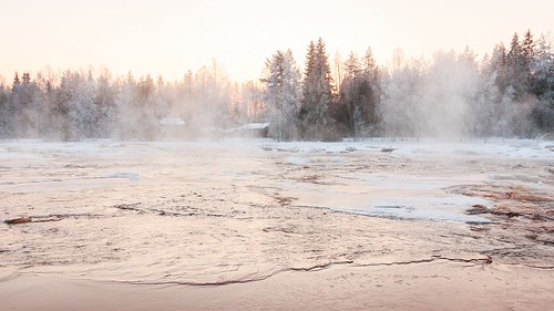winter snow cold ice water finland river koiteli kiiminkijoki