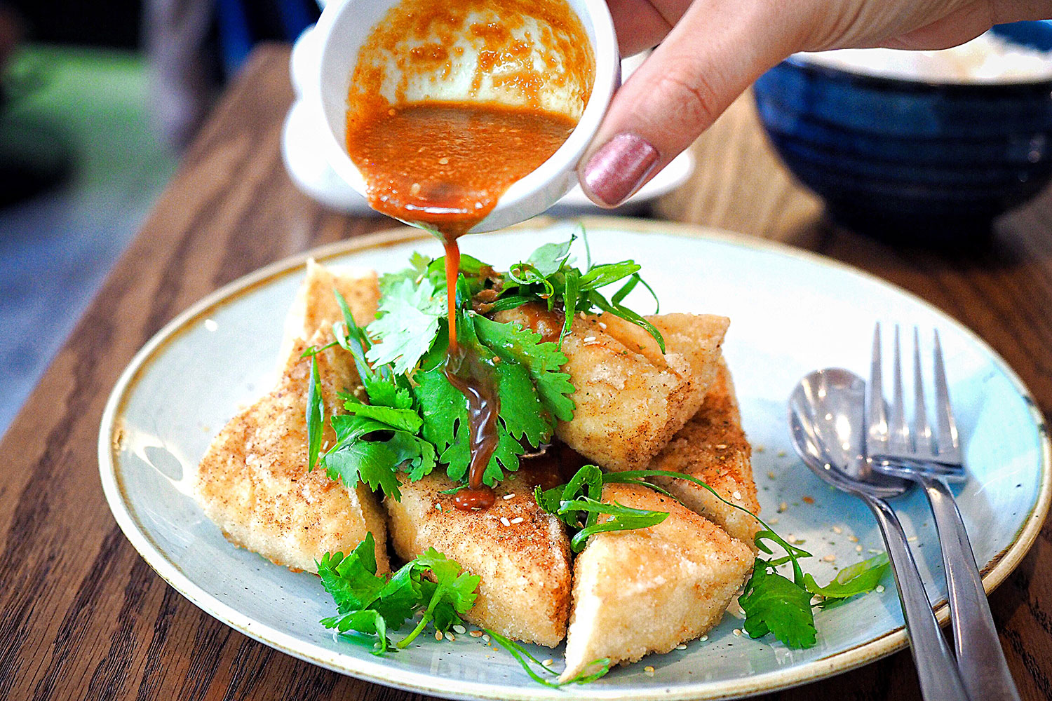 Crispy tofu with salt and wildfire dukkah, $17: Lotus, Sydney. Sydney Food Blog Review