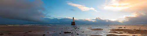 uk morning sea panorama lighthouse beach sunrise 35mm scotland sand nikon aberdeenshire tide bluesky panoramic northsea d750 tamron rattrayhead snowcloud
