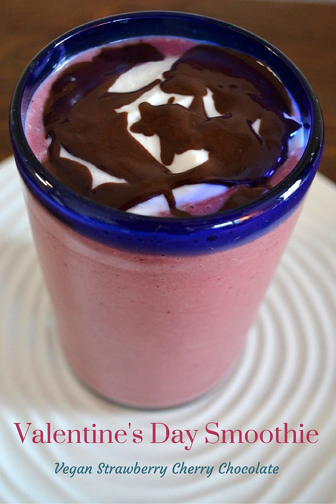 Valentine's Day Smoothie -This delicious Strawberry Cherry Chocolate Smoothie is amazing! It's healthy and creamy with just the right amount of chocolate and it's also vegan. The whole family loves it.