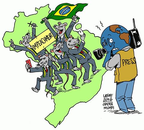 A imprensa estrangeira e o golpe - Créditos: Latuff para Opera Mundi