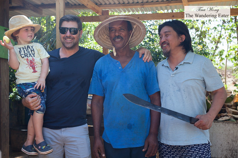 Chef Mike Lata, Farmer Clarence, Chef Edward Lee holding a machete (for kicks)