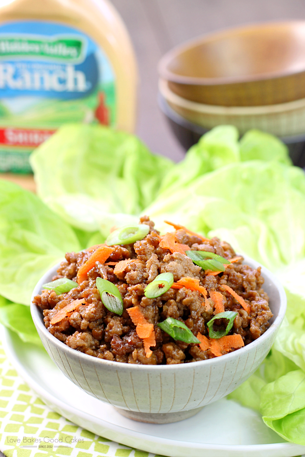 Asian Pork Lettuce Wraps in a bowl and on a plate.