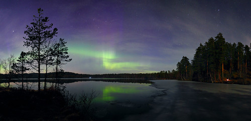 Aurora over moonlit Verholino lake lll