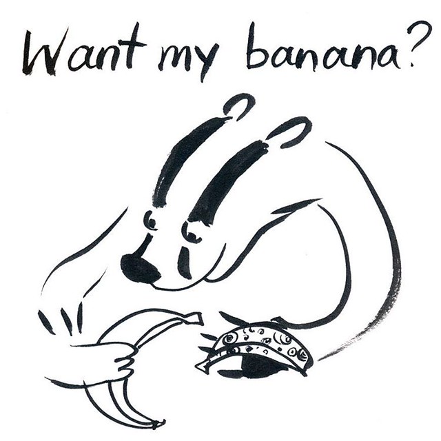 Want my banana? #badger #badgerlog #banana #parenting