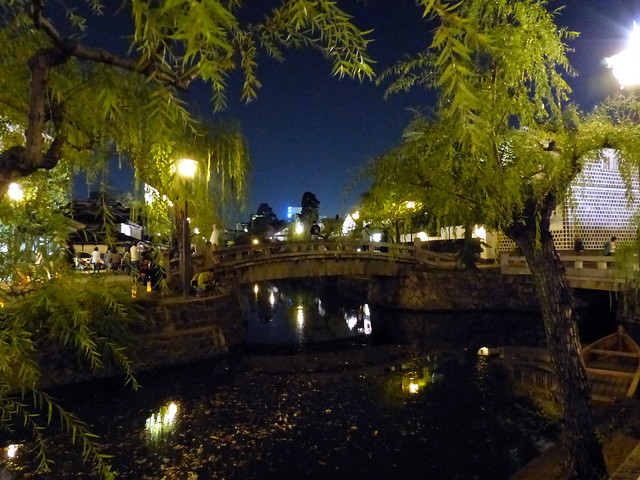 Stone canal bridge by night