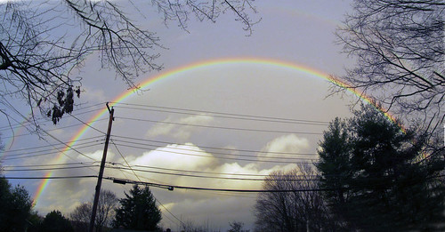 trees rainbow colorful bluesky utilitypole easternsky whiteclouds panoramicview putnamcounty carmelny utilitywires winter2016