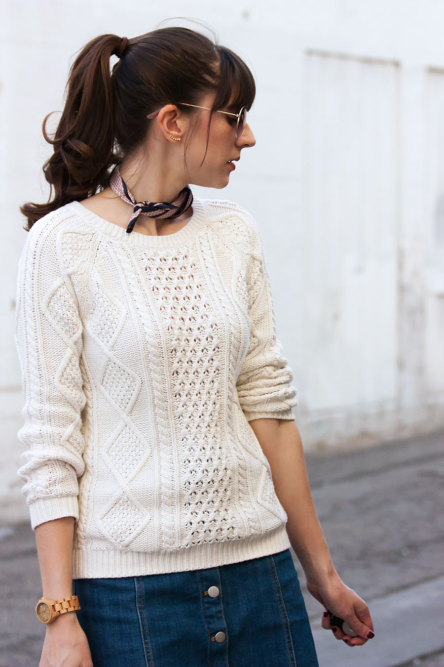 Neck Scarf, Sweater with Mini Skirt