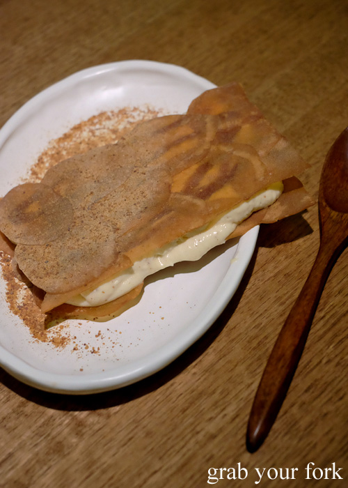 Crisp potato, brown butter mousse and salted caramel at Bar Brose in Darlinghurst