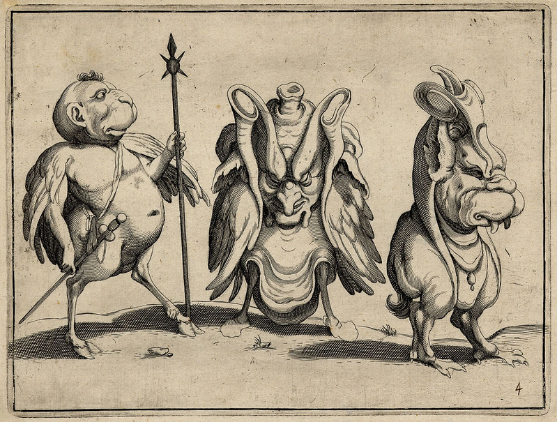 Arent van Bolten - Engraving of grotesque ornamental creatures, 1604-16