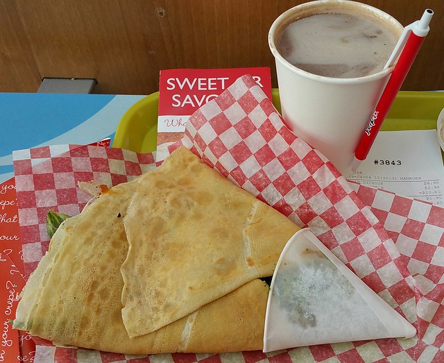 2016-Apr-4 Crepe Delicious - Veggie-Licious crepe, small hot chocolate