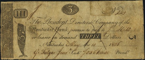 Nantucket, MA - Nantucket Bank $3 May 10, 1806 note