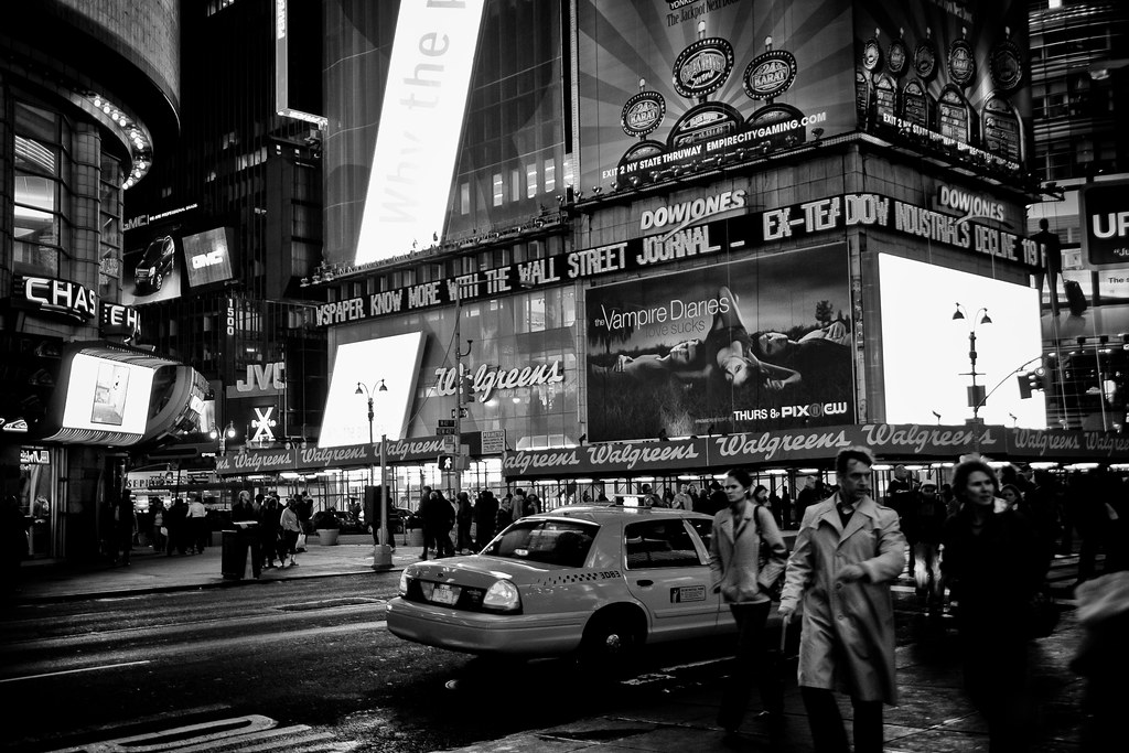 NYC Times Square Taxi by night BNW