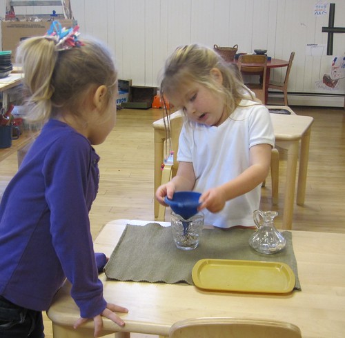 using a funnel with wheat grains