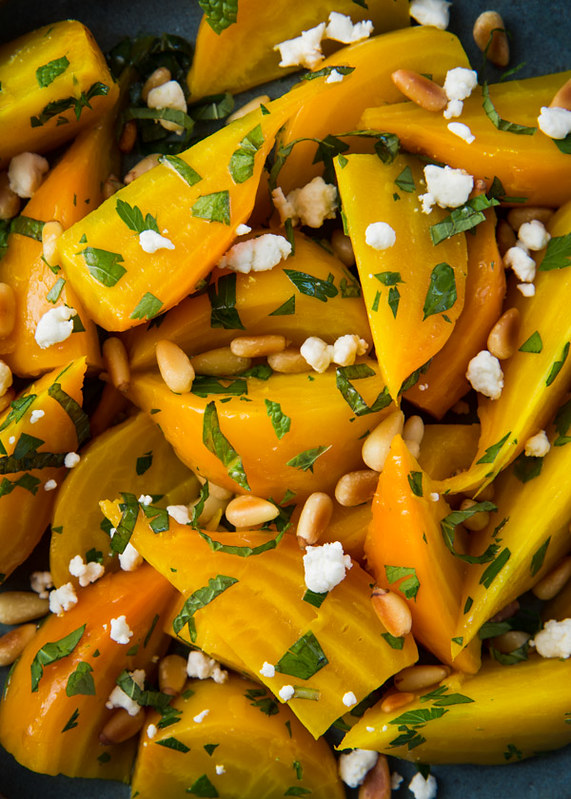 Golden Beet Salad with Pine Nuts and Goat Cheese