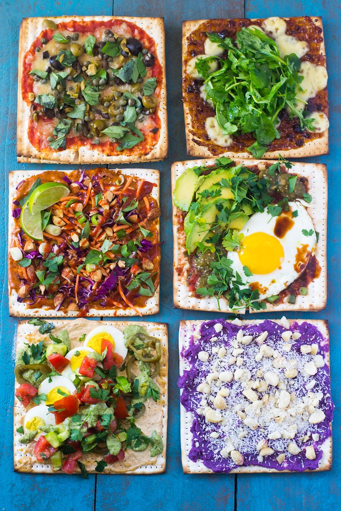 Why stop at one matzo pizza, when you can have 6 different matzo toppings inspired from around the world! Including flavor inspiration from Thailand, France and Hawaii and more!