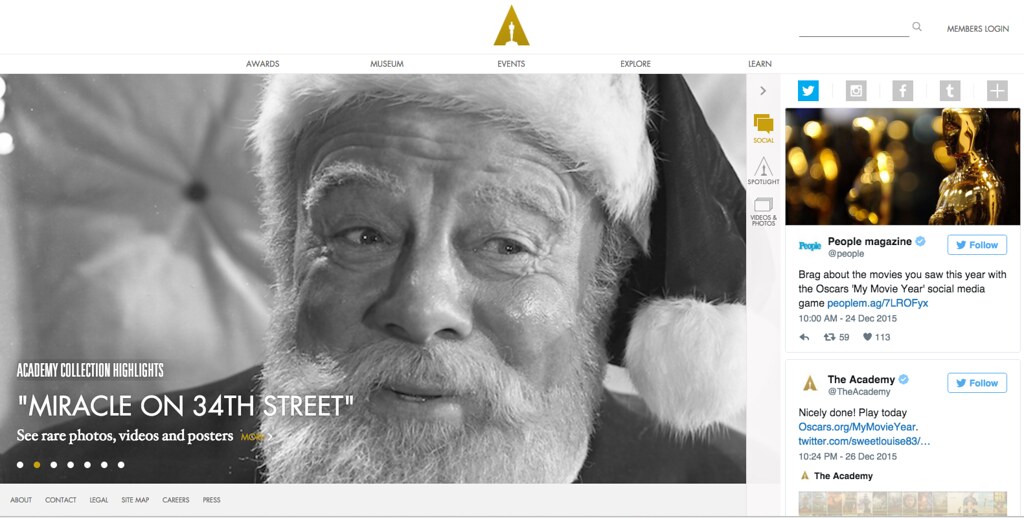 Web de los Oscars - diciembre de 2015