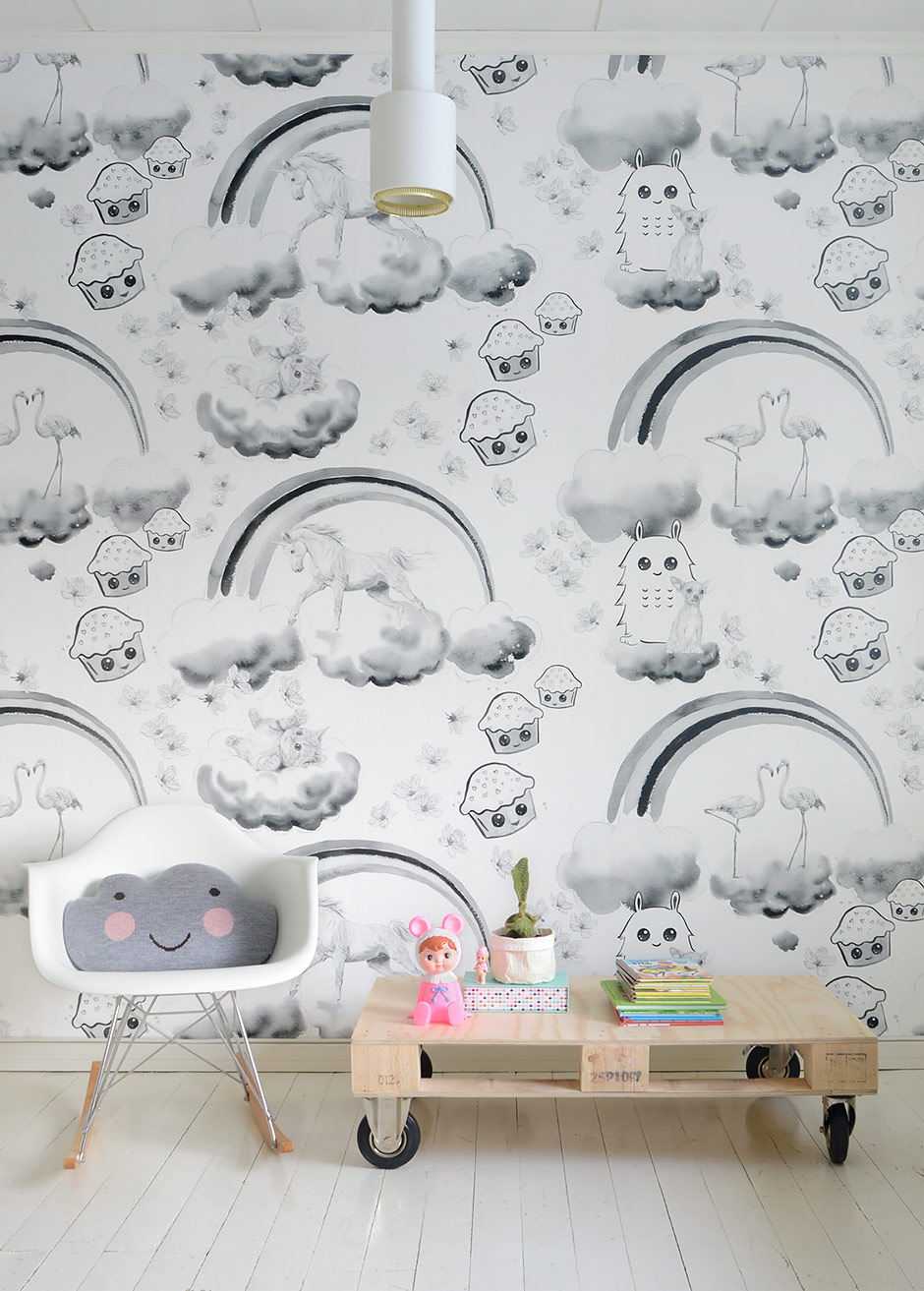 Unicorns, kittens and cupcakes - wallpaper design by Jutta Rikola