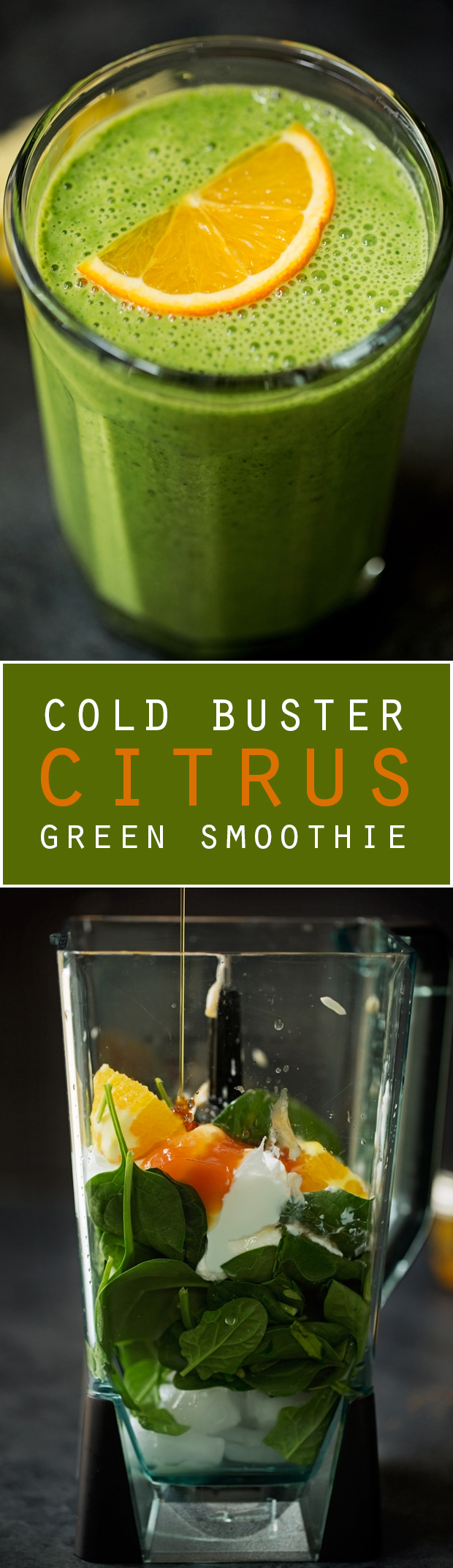 Cold-Buster Citrus Green Smoothie - Loaded with lots of cold fighting ingredients to get you back up on your feet in no time! #greensmoothie #citrusgreensmoothie #coldbustersmoothie | Littlespicejar.com