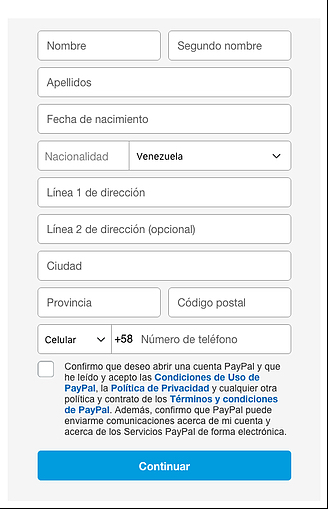 Indica a PayPal tus datos personales