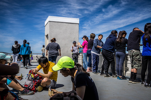 Lunch on the crowded observation deck