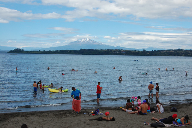 Views of Volcán Calbuco over Lago Llanquihue from Puerto Varas, Chile