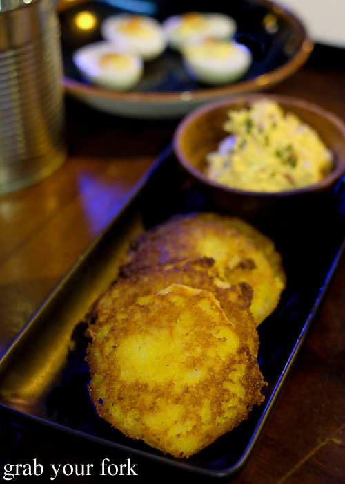 Johnny cakes with pimento cheese at Harpoon Harry by Morgan McGlone at Hotel Harry, Surry Hills
