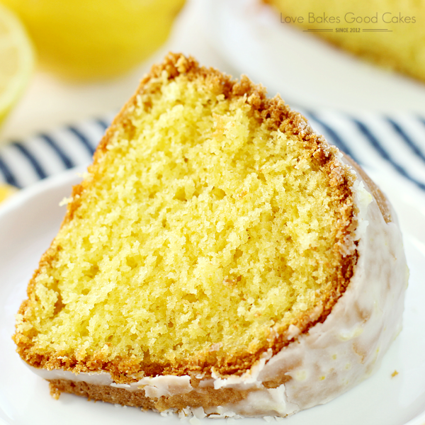 Lemon Lover's Bundt Cake on a plate close up.