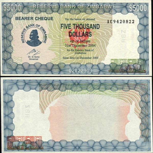 5000 Dolárov Zimbabwe 2003, P21d