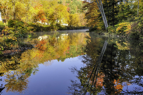 autumn reflection fall river vermont ludlow blackriver