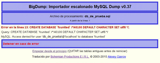 BigDump: Importar bases de datos MySQL mayores de 50 Mb, cuando superan los límites de phpMyAdmin