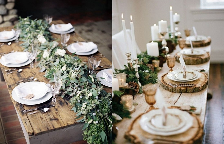 decorar una mesa-eucalipto-madera-comida-amigas-ideas