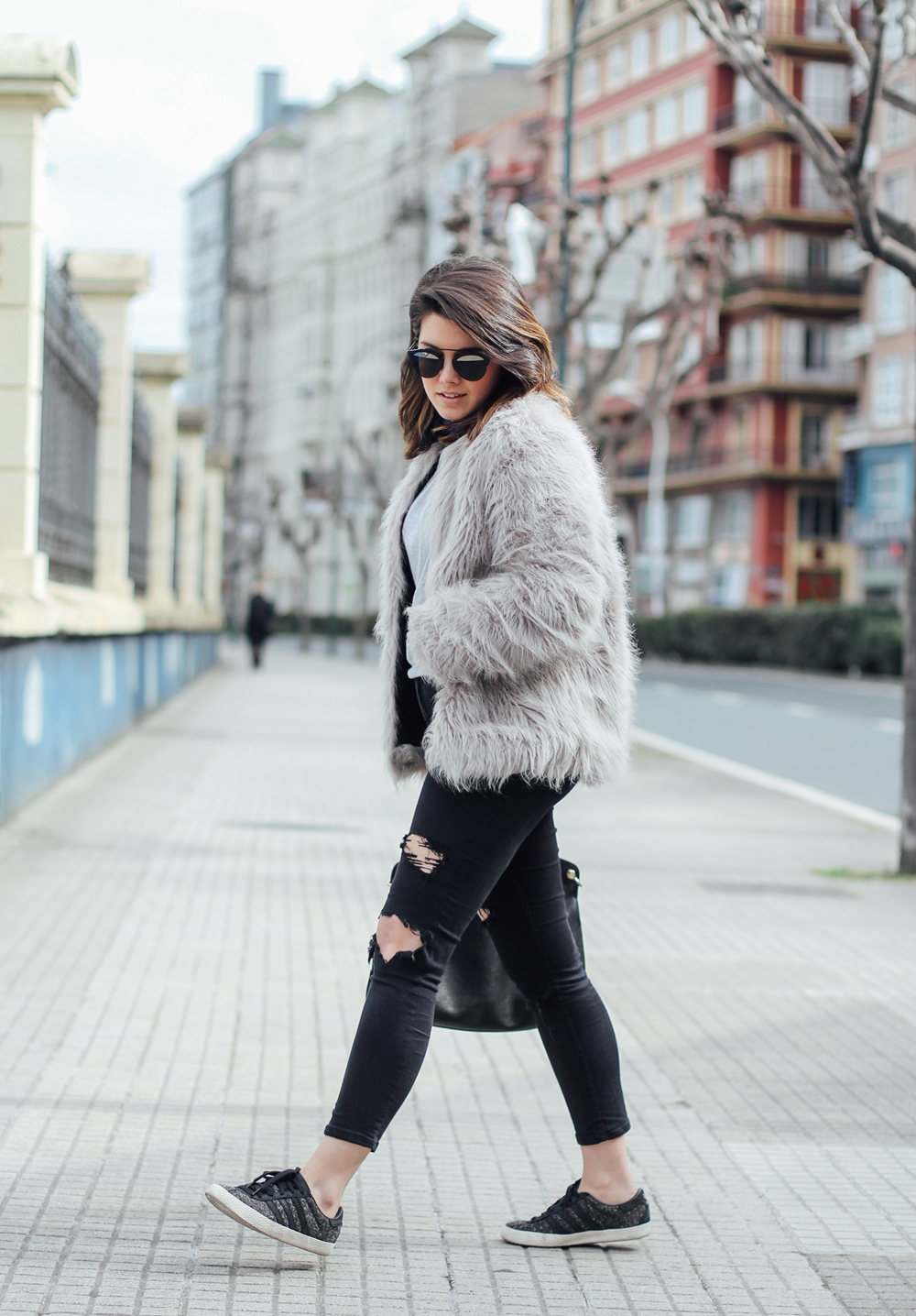 adidas gazelle leztin street with faux fur coat myblueberrynightsblog