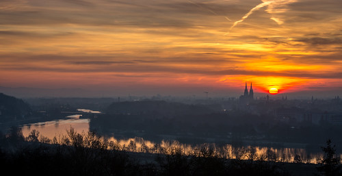 city sunrise river landscape regensburg donau