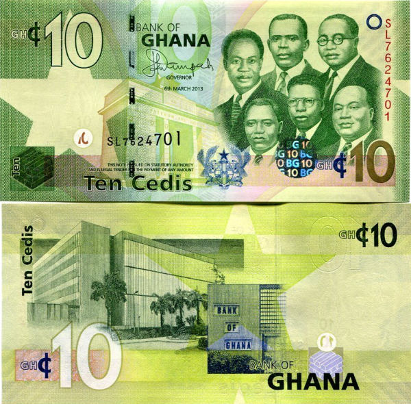 10 Cedis Ghana 2013, P39d UNC