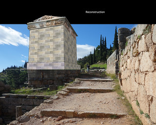 Siphnian Treasury (reconstruction) with east pediment and frieze and north frieze visible