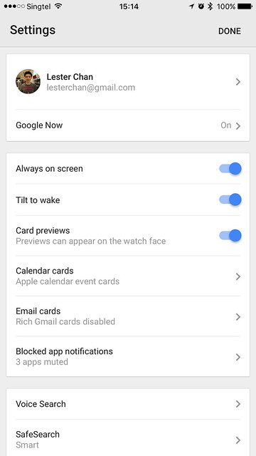 Android Wear iOS - Settings