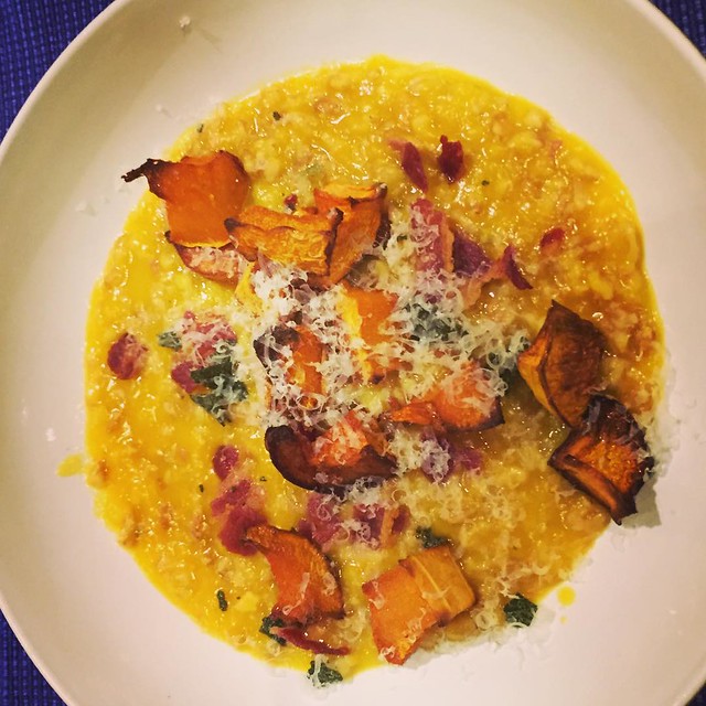 Butternut spelt risotto with bacon