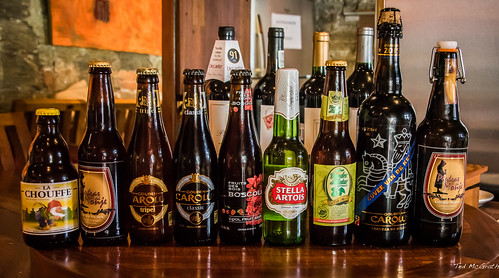 beer mexico bottles cerveza labels cropped vignetting logos necks bottlecaps linedup tlaxcala 2016 bottlenecks stellaartios bottlestoppers tedmcgrath tedsphotos tedsphotosmexico lachuff tlaxcalatlaxcala