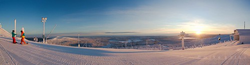 snow ice sunrise finland landscape horizon lapland ruka