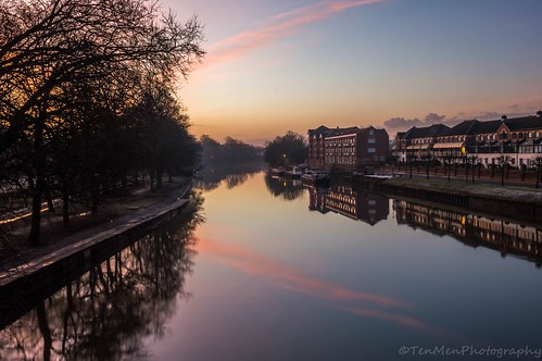 york cloud reflection building tree silhouette sunrise river path ouse