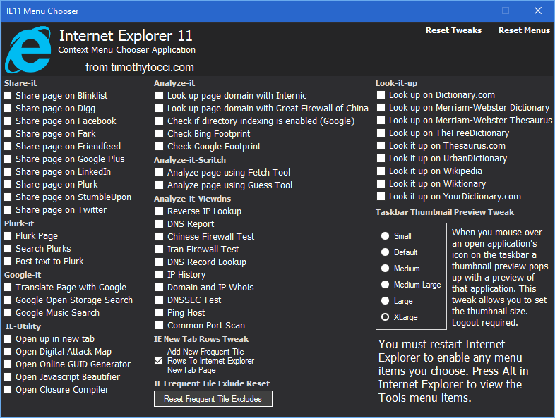 Internet Explorer 11 Context Menu Chooser Application Version 3