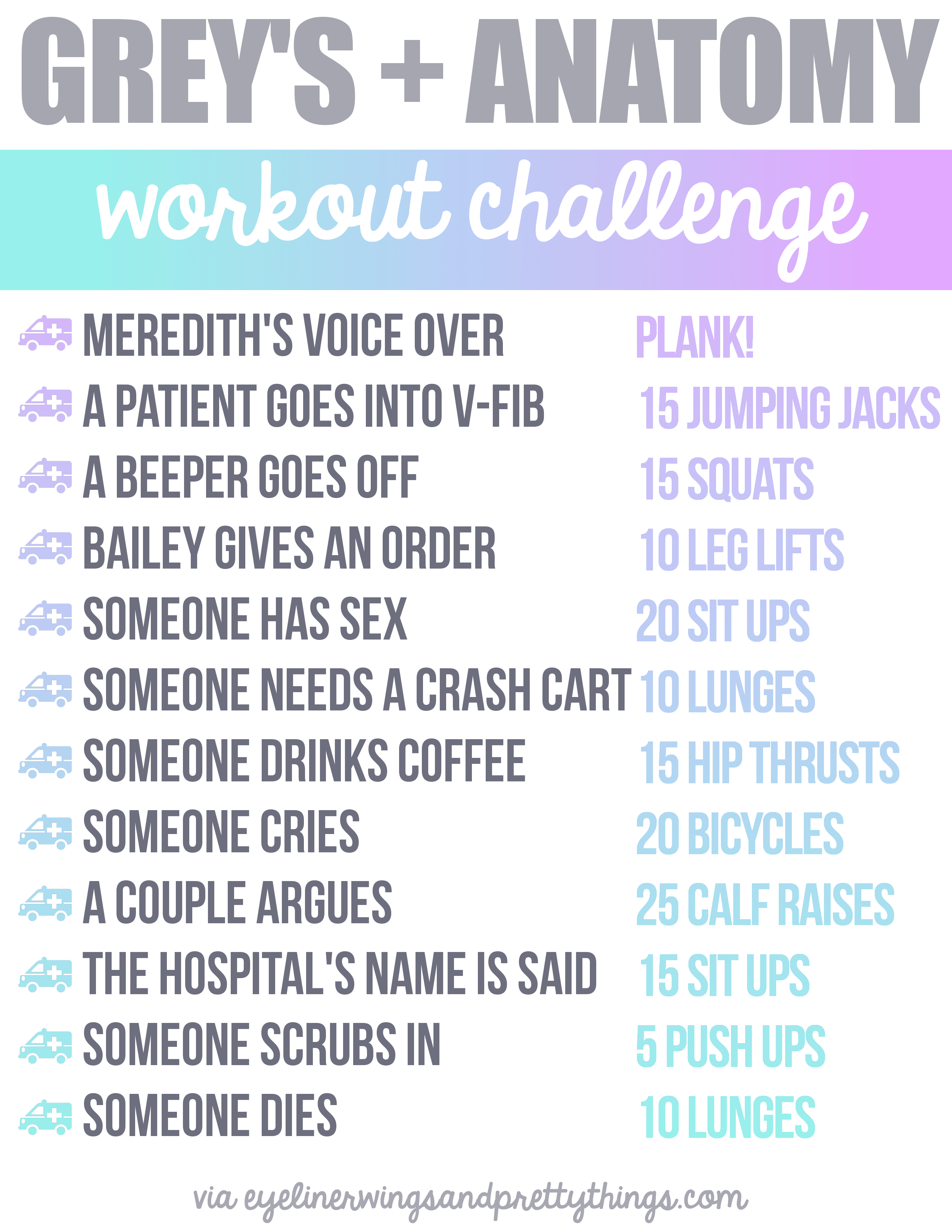 TV WORKOUTS - Grey's Anatomy Workout Challenge // eyeliner wings & pretty things