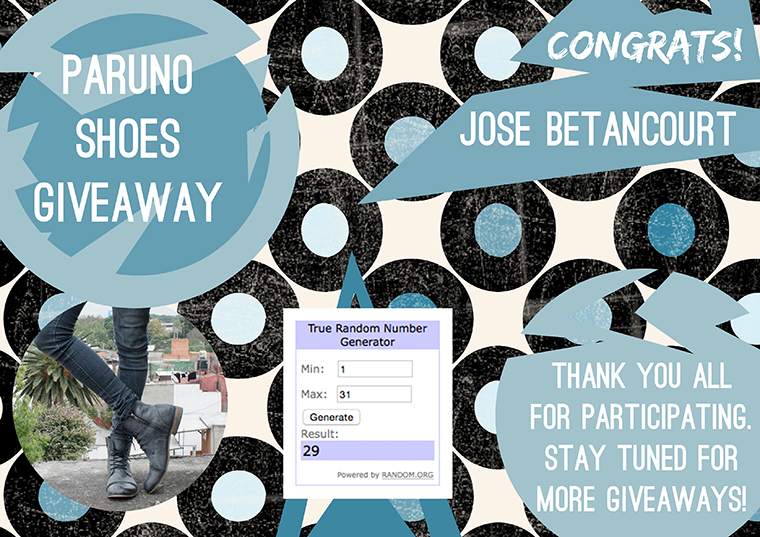 Paruno Shoes Giveaway Winner